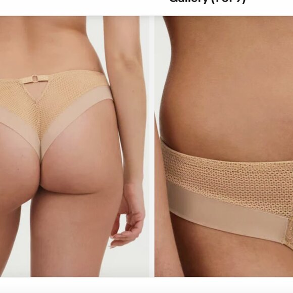 NEW Chantelle Toffee Sequins Fleurs Signature Mid-rise Mesh Tanga Brief Size L - Picture 3 of 9